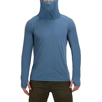 Мужская солнцезащитная рубашка с капюшоном UPF 50 с длинным рукавом, защита от сыпи, защита от солнца на рыбалке, пеший туризм, уличная УФ-рубашка, легкие топы для выступлений Изображение 2
