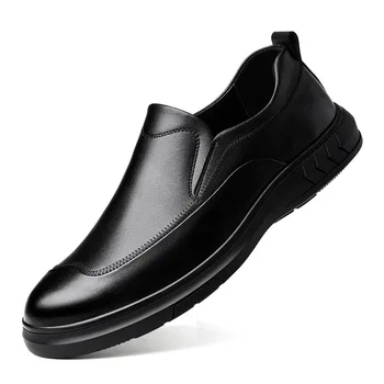 Мужские Кожаные Лоферы на мягкой Подошве, Модные Повседневные Весенне-Осенние Черные Мужские модельные туфли, Однотонная Новая Дизайнерская Мужская обувь
