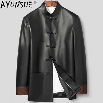 Мужские куртки из натуральной кожи, мужской костюм, осеннее пальто, куртка из 100% овчины со стоячим воротником, китайская одежда Ropa LXR349