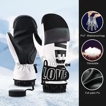 Мужские лыжные перчатки Зимние перчатки Теплые перчатки Водонепроницаемые варежки для сноуборда Зимние перчатки Лыжные перчатки ветрозащитные Изображение 2