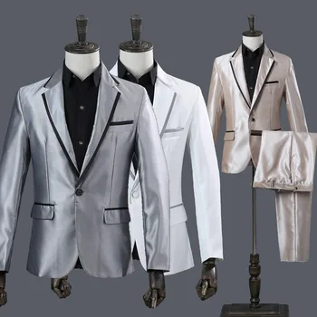 Мужские повседневные блейзеры, костюмы, мужские комплекты из 2 предметов, куртка + брюки, одежда для выступлений на вечеринке, Мужской деловой Офисный смокинг, вечернее платье