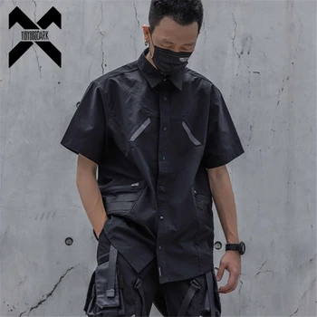Мужские тактические рубашки-карго 2023, Летняя функциональная рубашка с коротким рукавом, пальто, Свободные топы в стиле харадзюку, Черная технологичная одежда