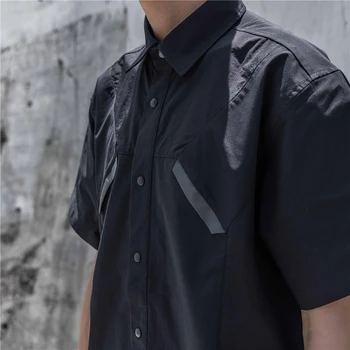 Мужские тактические рубашки-карго 2023, Летняя функциональная рубашка с коротким рукавом, пальто, Свободные топы в стиле харадзюку, Черная технологичная одежда Изображение 2