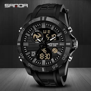 Мужские электронные часы SANDA 791, модные спортивные водонепроницаемые наручные часы с хронографом даты, двойным дисплеем, несколькими цветами. Изображение 2