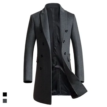 Мужское полушерстяное пальто с длинным двубортным отворотом, мужская одежда, зимнее пальто, повседневная мода, удобные для поездок на работу, тонкий дизайн