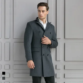 Мужское полушерстяное пальто с длинным двубортным отворотом, мужская одежда, зимнее пальто, повседневная мода, удобные для поездок на работу, тонкий дизайн Изображение 2