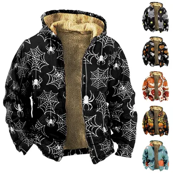 Мужской повседневный свитер с длинным рукавом и принтом на Хэллоуин, Плотный хлопковый костюм, Зимняя Новая куртка высокого качества 2023 Изображение 2