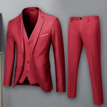 Мужской приталенный костюм, официальный деловой офисный мужской костюм, приталенный однотонный жакет с защитой от морщин, жилет, брюки для жениха