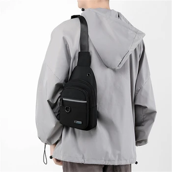 Нагрудная сумка, новая модная однотонная нейлоновая мужская нагрудная сумка, повседневная модная сумка через плечо на одно плечо Изображение 2