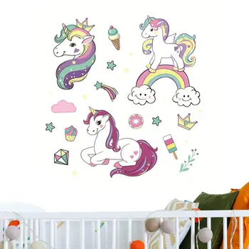 Наклейки на стены Красочные Животные Лошадь Наклейки на стены для детской комнаты девочек DIY Плакат Обои Домашний декор