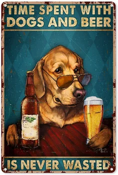 Настенное искусство Золотистый Ретривер, время, проведенное с собакой и пивом, никогда не пропадет даром Металлическая жестяная вывеска, Ретро-плакат, украшение стены, Художественный подарок