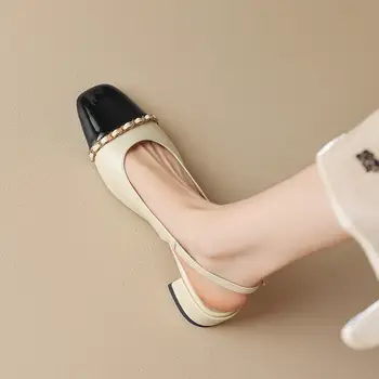 Натуральная Обувь из натуральной кожи на высоком каблуке, квадратный носок обнажает пятку, Разноцветные Летние Модные Сексуальные Уличные женские сандалии