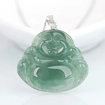 Натуральный бирманский нефрит Стильный Винтажный и утонченный дизайн Зеленое ожерелье с подвеской в виде Будды Майтрейи, женская модель ювелирных изделий, подарки