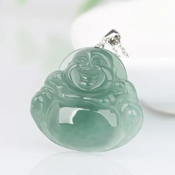Натуральный бирманский нефрит Стильный Винтажный и утонченный дизайн Зеленое ожерелье с подвеской в виде Будды Майтрейи, женская модель ювелирных изделий, подарки Изображение 2