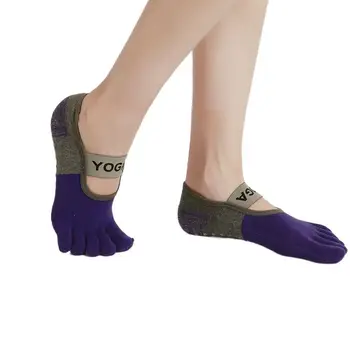 Нескользящие хлопчатобумажные тапочки в силиконовую точку контрастного цвета, носки для спортзала, носки на пять пальцев, женские чулочно-носочные изделия, балетные носки, носки для йоги Изображение 2