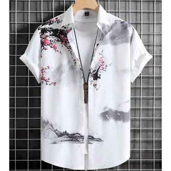 Новая гавайская мужская рубашка с 3D цветочным принтом бабочки, модная повседневная одежда для пляжной вечеринки, свободная рубашка большого размера с коротким рукавом