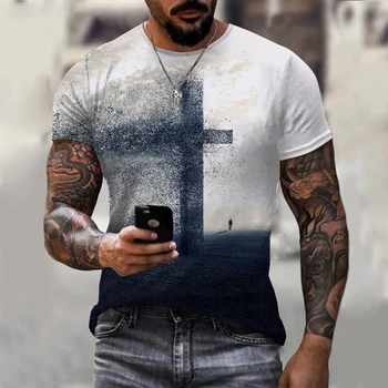 Новая летняя футболка с 3D-принтом Jesus, спортивный оверсайз, круглый вырез, свободный топ с коротким рукавом, Уличная повседневная мужская одежда Harajuku