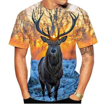 Новая модная мужская футболка с 3D-принтом Животного Оленя, футболка с короткими рукавами в стиле Харадзюку, Летний Топ
