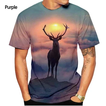Новая модная мужская футболка с 3D-принтом Животного Оленя, футболка с короткими рукавами в стиле Харадзюку, Летний Топ Изображение 2
