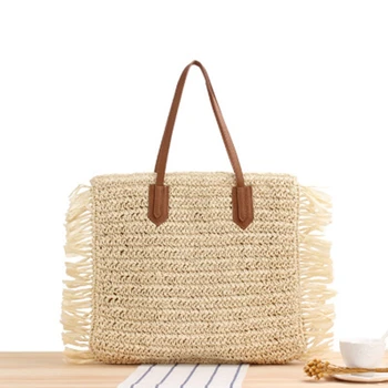 Новая плетеная соломенная сумка на одно плечо с бахромой, бумажная плетеная сумка с шипами в британском стиле, летняя пляжная модная женская сумка