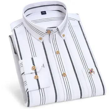 Новинка, рубашка размера плюс 7XL100% хлопок, рубашки с длинными рукавами для мужчин, приталенная повседневная рубашка в полоску, элегантная одежда в английском стиле Изображение 2