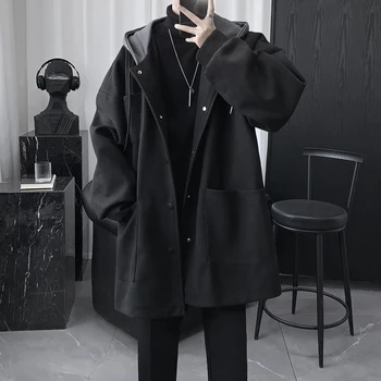 Новое шерстяное пальто средней длины, Мужское однотонное Свободное Повседневное Ветрозащитное шерстяное пальто, Роскошное пальто с боковыми карманами, Мужское пальто 2023 Q69