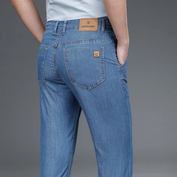 Новые весенние джинсы в Английском стиле 2023, Прямые Свободные эластичные брюки для среднего возраста, Молодежные Шикарные повседневные мужские универсальные брюки Изображение 2