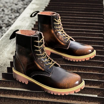 Новые высокие ботинки в стиле панк, мужская обувь из натуральной кожи, роскошные Мотоциклетные военные ботинки для мужчин, зимние ботинки 