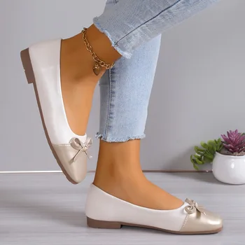 Новые туфли на плоской подошве с бантом 2024, летняя повседневная прогулочная обувь на мелководье, дизайнерский бренд, элегантные женские модные туфли с квадратным носком, zapatillas mujer Изображение 2