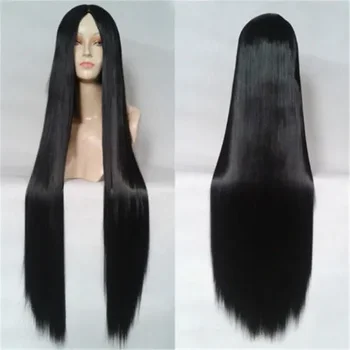 Новый 100 см Средняя часть Черный длинный гладкий парик с прямыми волосами модные женские парики