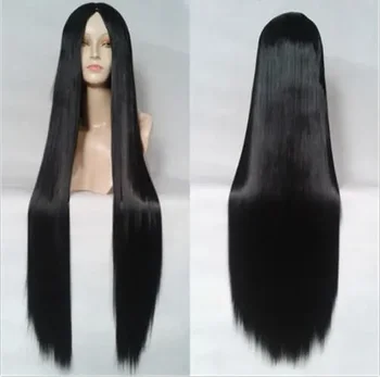 Новый 100 см Средняя часть Черный длинный гладкий парик с прямыми волосами модные женские парики Изображение 2
