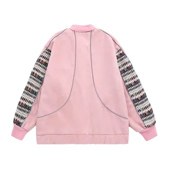 Новый Дизайн Американские Куртки Мужская Мода Сращенные Хип-Хоп Уличные Винтажные Молодежные Пары Y2k Пальто Розовый Шикарный Ретро Изображение 2