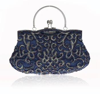 Новый дизайн, темно-синяя китайская женская свадебная вечерняя сумочка из бисера, клатч, стильная сумочка для вечеринки невесты, косметичка для макияжа 03606-1