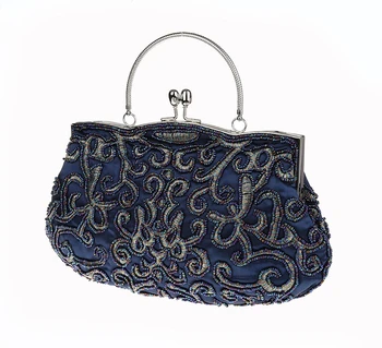 Новый дизайн, темно-синяя китайская женская свадебная вечерняя сумочка из бисера, клатч, стильная сумочка для вечеринки невесты, косметичка для макияжа 03606-1 Изображение 2