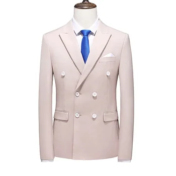 Новый осенний мужской модный многоцветный двубортный костюм, мужская корейская версия, приталенный костюм большого размера, мужское пальто Изображение 2