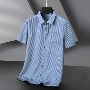 Новый стиль Плюс размер 7XL, летние мужские гавайские рубашки с коротким рукавом, Эластичные повседневные рубашки, Обычная Мужская одежда, Модные Изображение 2