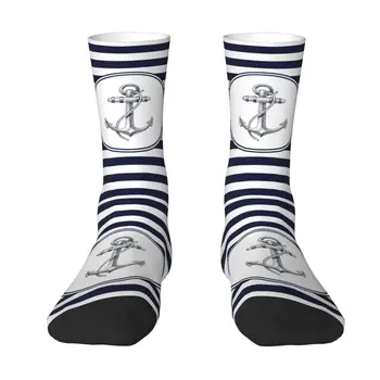 Носки в полоску с якорями и темно-синими полосками, Мужские И Женские Теплые Модные Носки Для моряков в морском стиле