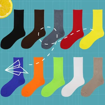Носки, мужские летние хлопчатобумажные носки, женские носки средней длины, черные весенне-белые носки, мужские спортивные носки, носки для пар Изображение 2