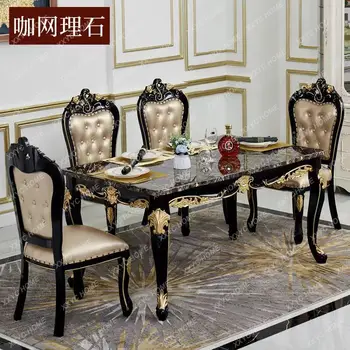 Обеденные столы и стулья в Европейском стиле Из Высококачественного массива дерева, Мраморный Обеденный стол, Стол с шестью стульями