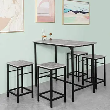 Обеденный набор из 5 предметов, обеденный стол с 4 табуретками, Стол для завтрака на домашней кухне, Набор барных столов, Кухонная стойка с барными стульями Изображение 2