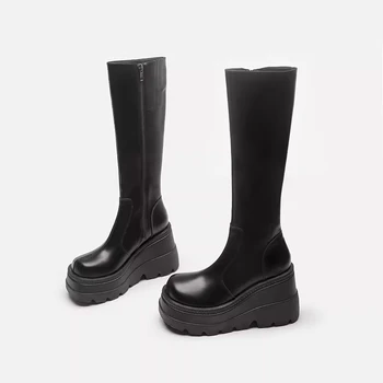 Обувь для женщин 2023, Высококачественные зимние женские сапоги до колена, однотонная водонепроницаемая женская обувь на высоком каблуке с круглым носком и молнией, 3шт.