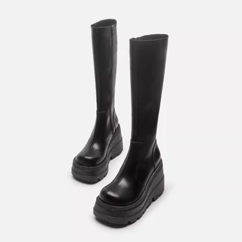 Обувь для женщин 2023, Высококачественные зимние женские сапоги до колена, однотонная водонепроницаемая женская обувь на высоком каблуке с круглым носком и молнией, 3шт. Изображение 2