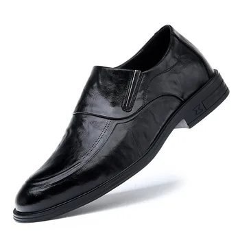 Обувь из 100% натуральной кожи, мужская деловая обувь на плоской подошве, брендовая мужская кожаная обувь из воловьей кожи, Черный, коричневый D050