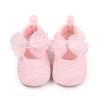 Обувь принцессы для маленьких девочек с мягким бантом и цветочным рисунком на нескользящей подошве, обувь для первых ходунков, обувь для малышей