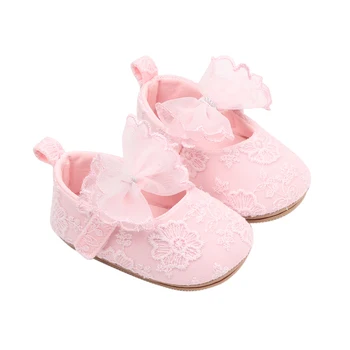 Обувь принцессы для маленьких девочек с мягким бантом и цветочным рисунком на нескользящей подошве, обувь для первых ходунков, обувь для малышей Изображение 2