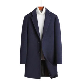 Осенне-зимнее Мужское Теплое шерстяное пальто Slim Fit С длинным рукавом и пуговицами, смесовое пальто, мужская Длинная верхняя одежда, деловое Официальное пальто 3xl