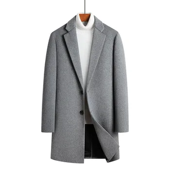 Осенне-зимнее Мужское Теплое шерстяное пальто Slim Fit С длинным рукавом и пуговицами, смесовое пальто, мужская Длинная верхняя одежда, деловое Официальное пальто 3xl Изображение 2