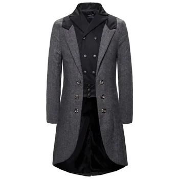 Осенне-Зимнее Новое Мужское пальто в Европейском и Американском стиле, Ветровка средней длины Изображение 2