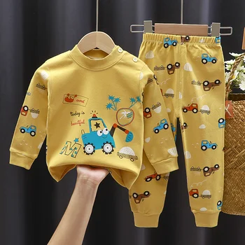 Осенне-зимние детские хлопковые пижамные комплекты, одежда для младенцев, пижамы для маленьких девочек и мальчиков, костюм для девочек, одежда с героями мультфильмов