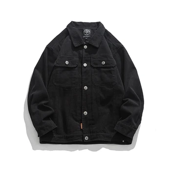 Осенний бренд 2022, новая мужская повседневная свободная куртка-карго в японском ретро стиле с несколькими карманами, ins high street, простое пальто с лацканами, черный кофе Изображение 2